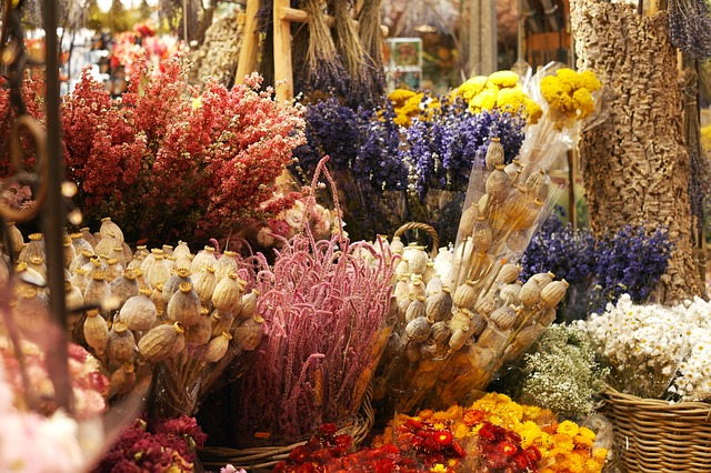 sušené květiny a dekorace na prodejně